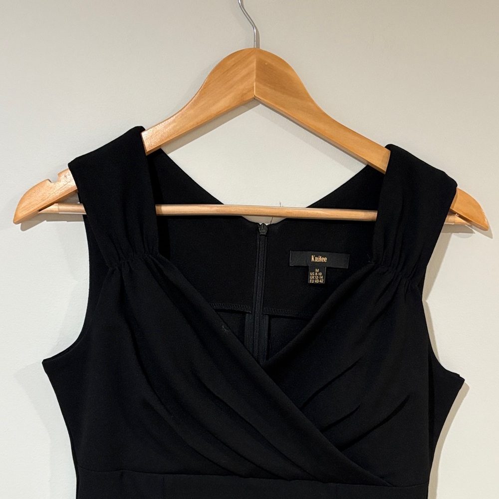 Knitee Black Wrap Midi Dress Sleeveless Fit & Flare Size M
